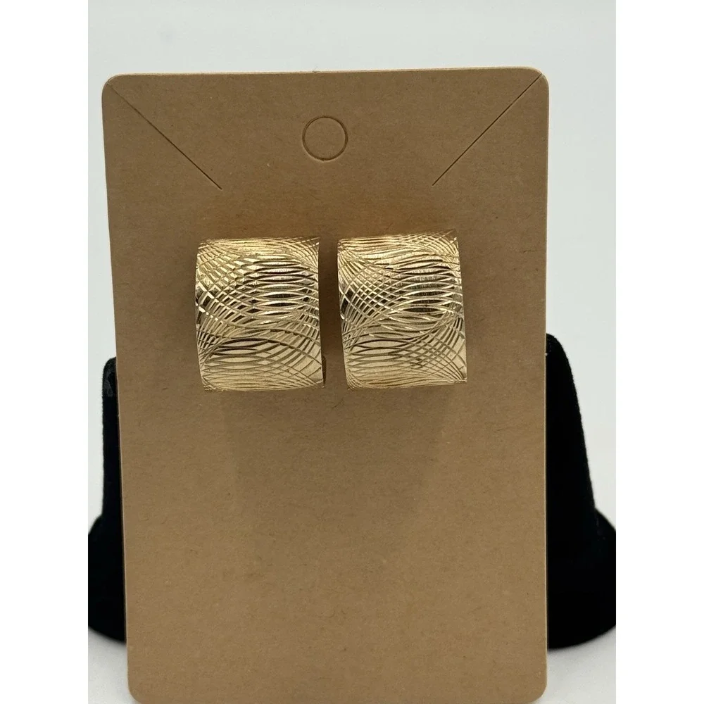 Vintage Gold Tone Textured Wide Hoops